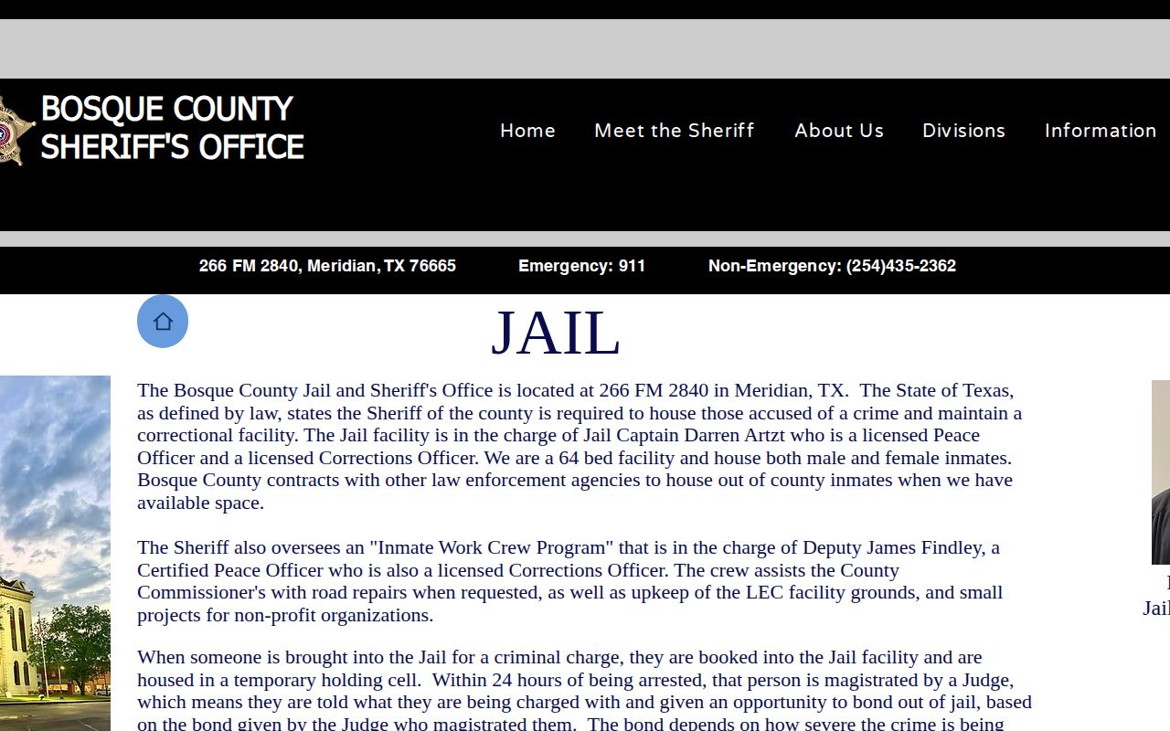 Bosque County Jail bond and 24-hour magistration information