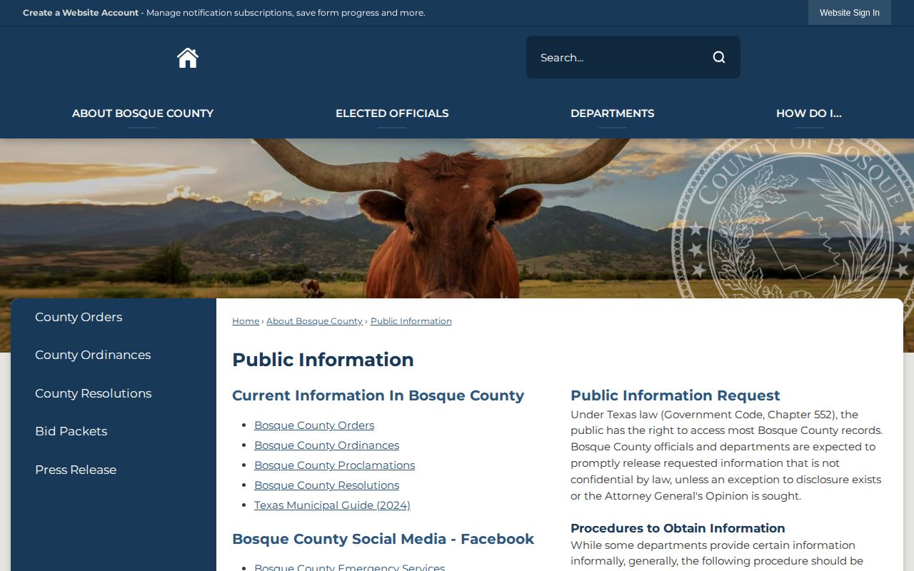 Bosque County released inmate records request method