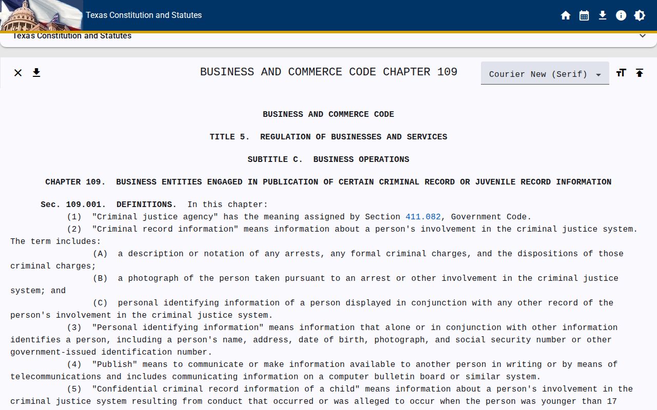 Texas Business and Commerce Code Chapter 109 correction and no-fee removal provisions
